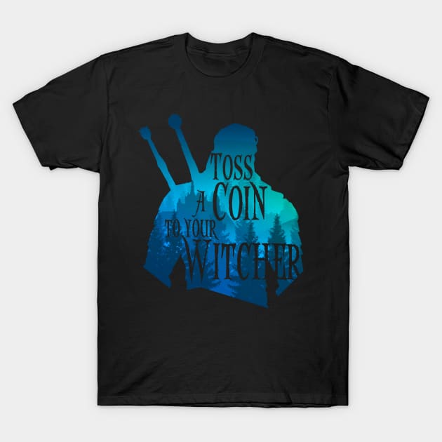 Witcher silhouette: Toss a Coin T-Shirt by Rackham